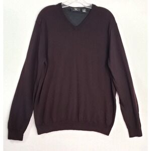 Calvin Klein Merino Wool Sweater Mens XL V-Neck Long Sleeve Pullover Burgundy‎